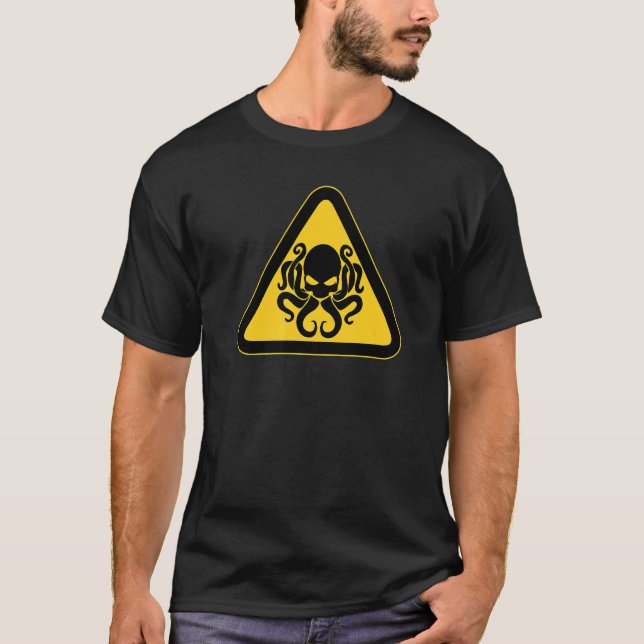 Cthulhu Caution Kraken frisläpprade varningssymbol T Shirt (Framsida)