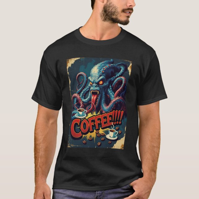 Cthulhu Coffee Monster Shirt | Horror Humor Tee (Framsida)