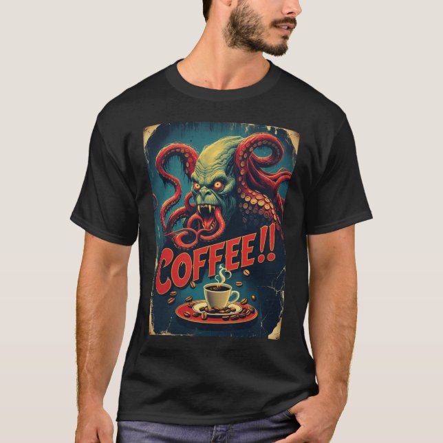 Cthulhu Coffee Shirt | Funny Sea Monster Tee (Framsida)