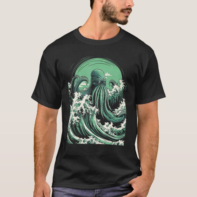 Cthulhu - den Underbara monster av Kanagawa T Shirt (Framsida)