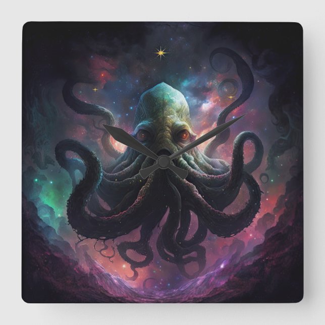 Cthulhu Hanging Wall Clock Fyrkantig Klocka (Framsida)