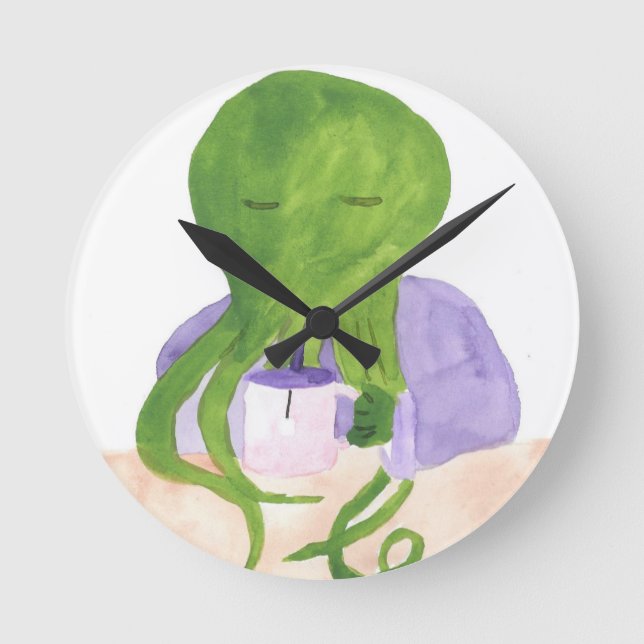 Cthulhu har en kopp av Tea Rund Klocka (Framsida)
