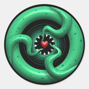 Cthulhu Heart Sticker Runt Klistermärke