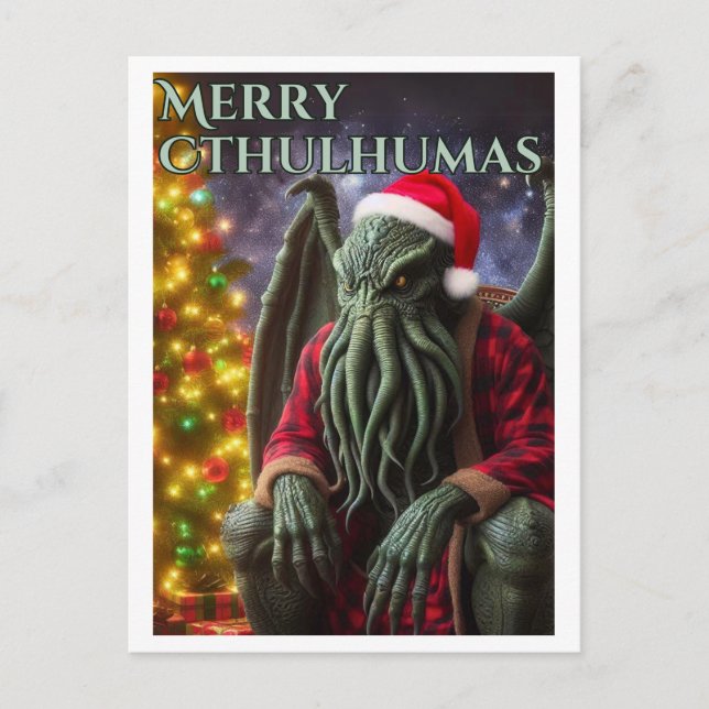 Cthulhu jul Creepmas Merry Cthulhumas Helg Vykort (Framsida)