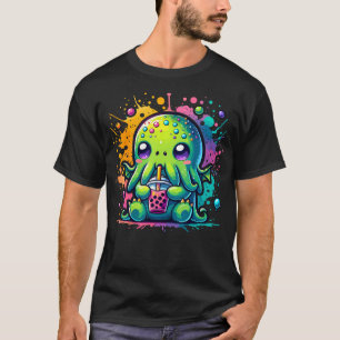 Cthulhu Kawaii Anime Alien Bubble Tea T Shirt