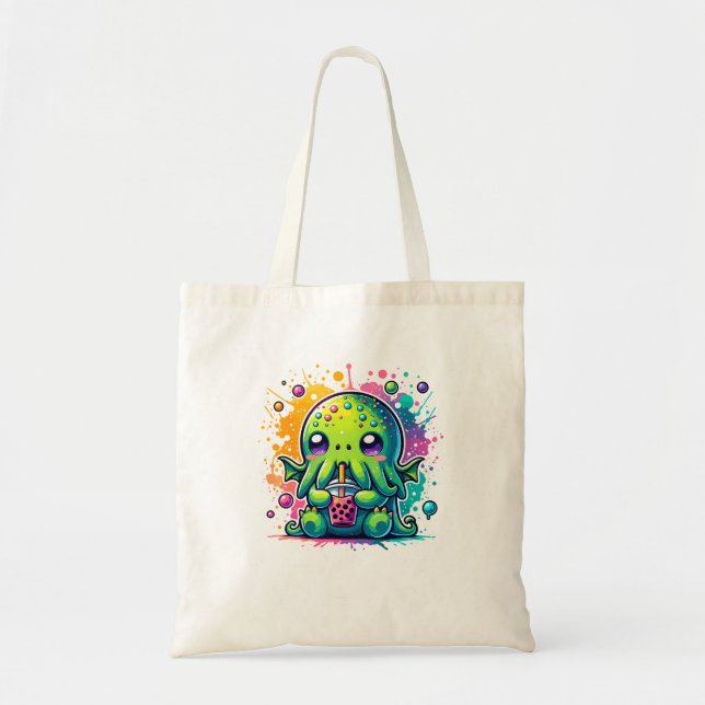Cthulhu Kawaii Anime Alien Bubble Tea Tygkasse (Framsidan)