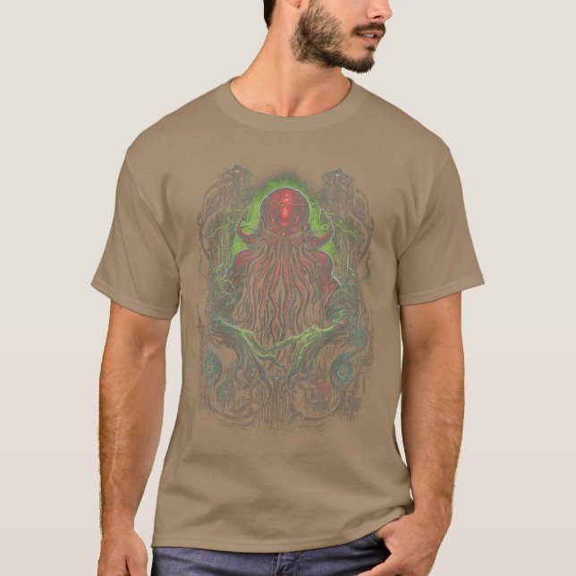 Cthulhu Lovecraft Horror Monster Fantasy retro gif T Shirt (Framsida)