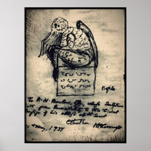 Cthulhu original sketch av HP Lovecraft Poster