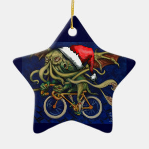 Cthulhu på en cykel julgransprydnad keramik