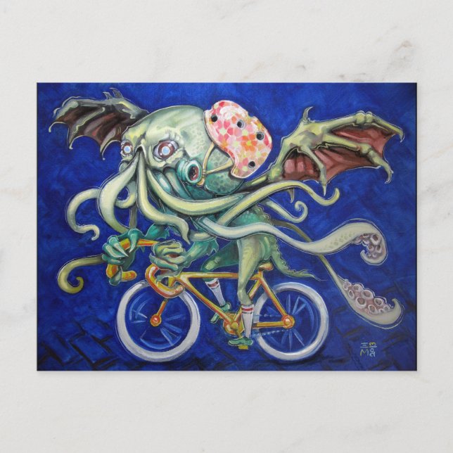 Cthulhu Riding A Bicycle Vykort (Framsida)