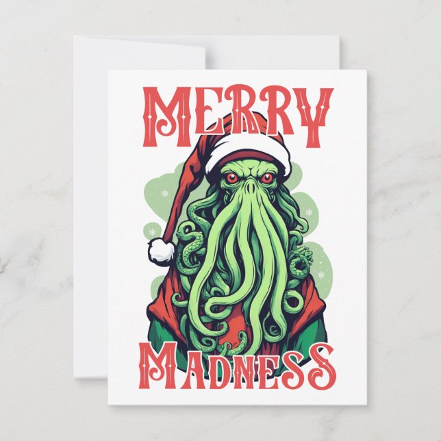 Cthulhu Santa's Merry Galenhet Gaze JULAFTON Card Anteckningskort (Framsida)