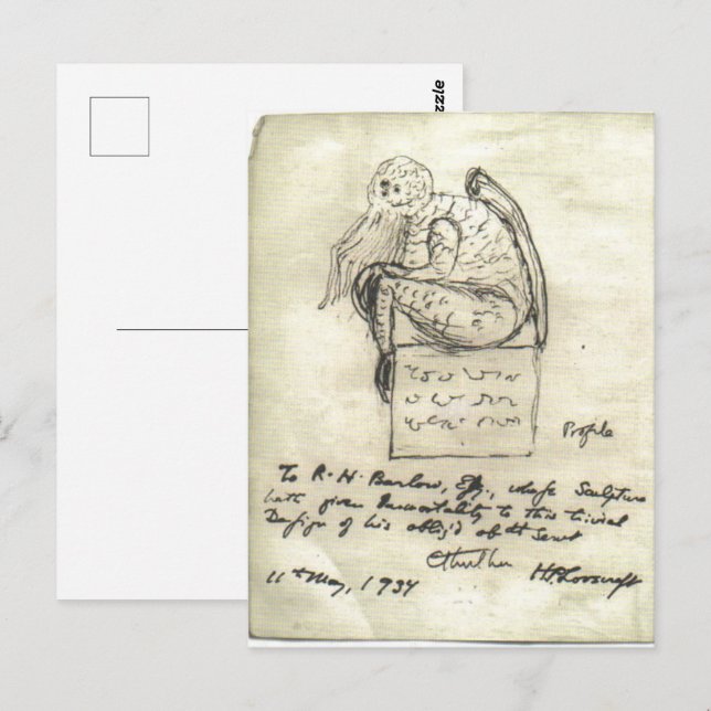 Cthulhu-sketch av Lovecraft-vykort Vykort (Fram/baksida)