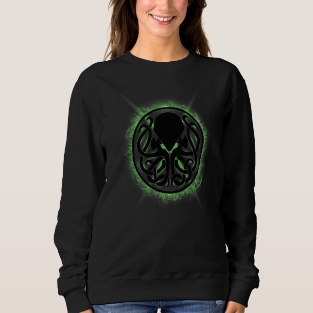 Cthulhu Steampunk Kraken Grönt Flames T Shirt (Framsida)