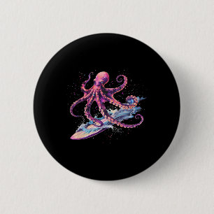 Cthulhu Surfing Bläckfisk Älskare Havsmonster Hav Knapp