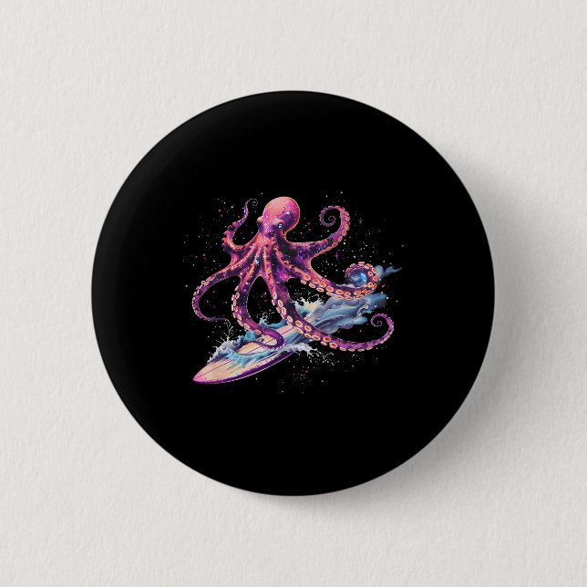 Cthulhu Surfing Bläckfisk Älskare Havsmonster Hav  Knapp (Framsida)