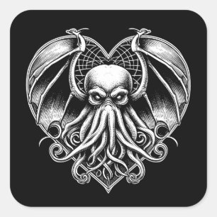 Cthulhu Valentine Lovecraft Horror Heart Sticker Fyrkantigt Klistermärke