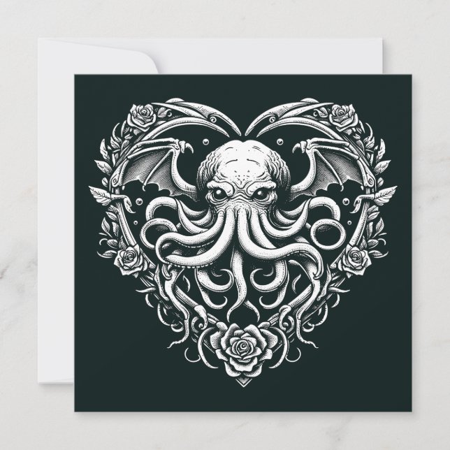 Cthulhu Valentine Lovecraft Skräck Hjärta Format Kort (Framsida)