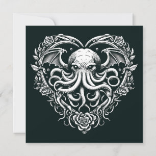 Cthulhu Valentine Lovecraft Skräck Hjärta Format Kort