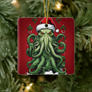 Cthulhu's Yuletide Reign: En fruktansvärd jul Julgransprydnad Keramik