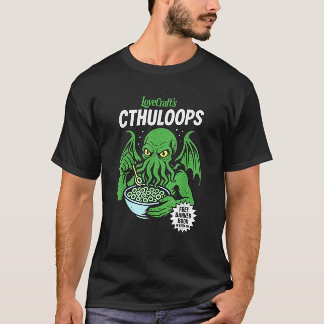 Cthuloops Cereal Parody Funny Cosmic Horror Cthulh T Shirt (Framsida)