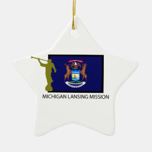 CTR FÖR MICHIGAN LANSING BESKICKNING LDS JULGRANSPRYDNAD KERAMIK