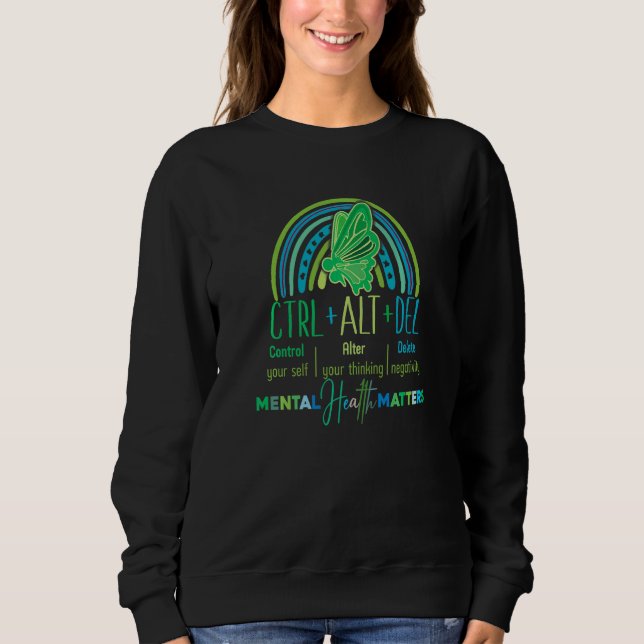 Ctrl Alt delete mental health Green semicolon butt T Shirt (Framsida)