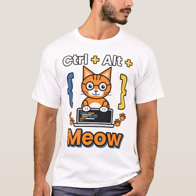 Ctrl Alt Meow Programmer Cat Coding T-Shirt (Framsida)