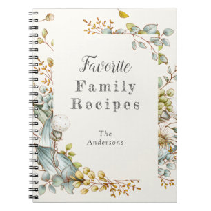 Cttagecore Dusty Blue Blommigt Family Recipes Bok Anteckningsbok