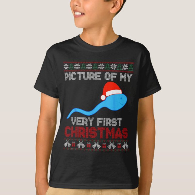 Cture Av Min Första Jul - Rolig Sperma Tomte T Shirt (Framsida)