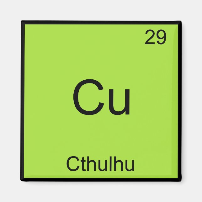 Cu - Cthulhu Funny Chemistry Inslag Symbol Tee Magnet (Framsidan)