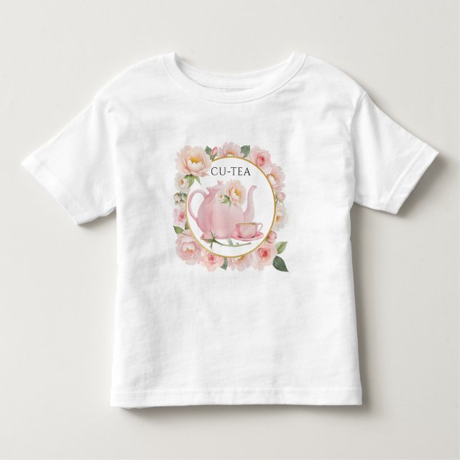 Cu-Tea Blush Rosa Tekanna Småbarn Flick T-Shirt (Framsida)