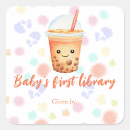 Cu-tea bubble tea - baby först bibliotek fyrkantigt klistermärke