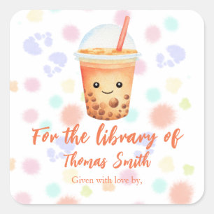 Cu-tea bubble tea - bibliotek i fyrkantigt klistermärke