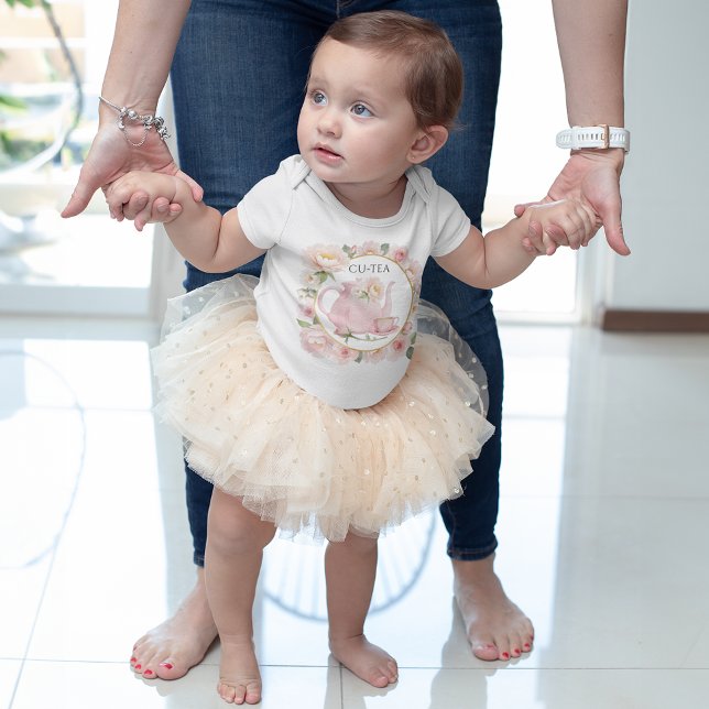 Cu-Tea Rosa Tekanna Babyflicka Body T Shirt (Cu-tea Tea Party Baby Outfit)