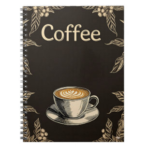 Cuaderno Coffee Latte Kopp med Löv och Cherries Anteckningsbok