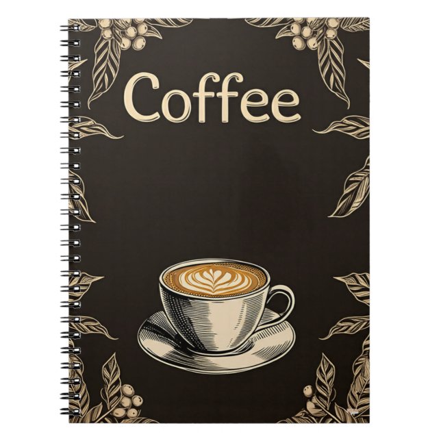 Cuaderno Coffee Latte Kopp med Löv och Cherries Anteckningsbok (Framsidan)