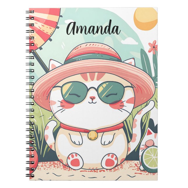 Cuaderno Kawaii Summer Cat Anteckningsbok (Framsidan)