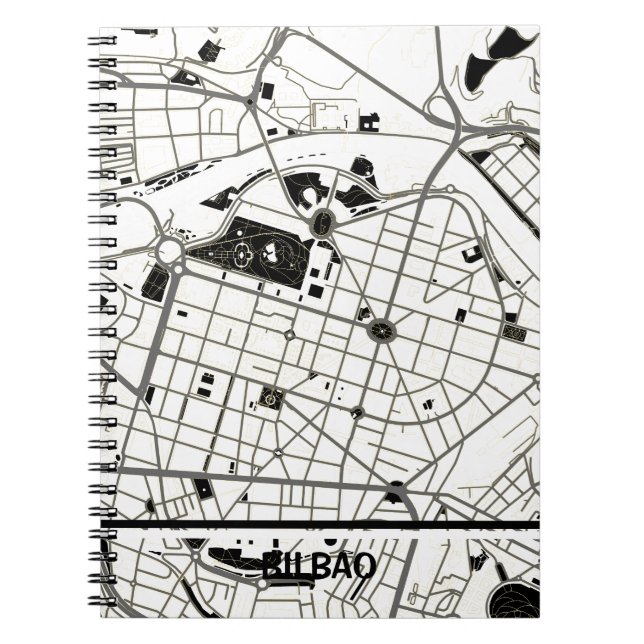 Cuaderno mapa minimalista de Bilbao - Blanco-negro Anteckningsbok (Framsidan)