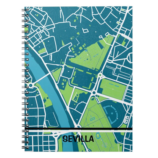 Cuaderno mapa minimalista de Sevilla - Azul-verde Anteckningsbok (Framsidan)