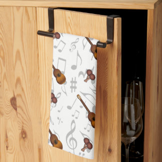 Cuatro and Maracas with Music Notes on WHITE Kökshandduk