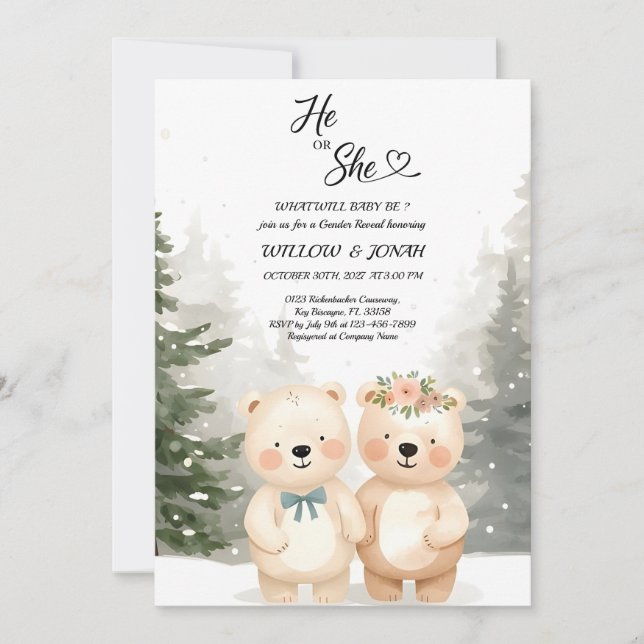Cub Bear Theme Gender Reveal Party Invitation Inbjudningar (Framsida)