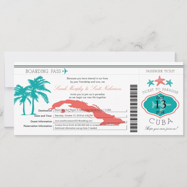Cuba Boarding Pass Bröllop Inbjudningar (Framsida)