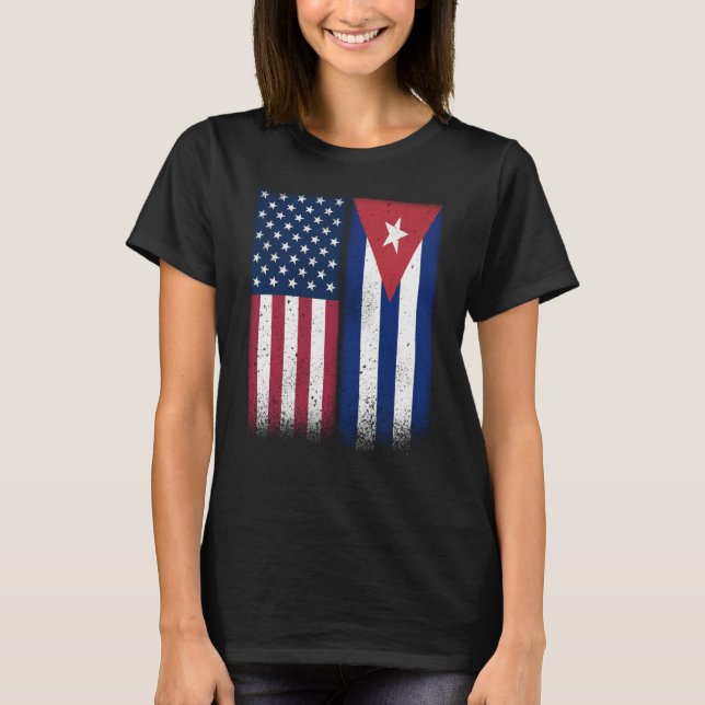 Cuba Cuban American Flags Proud USA Cuba T Shirt (Framsida)