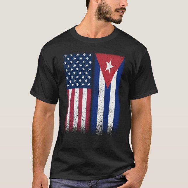 Cuba Cuban American Flags Proud USA Cuba T Shirt (Framsida)