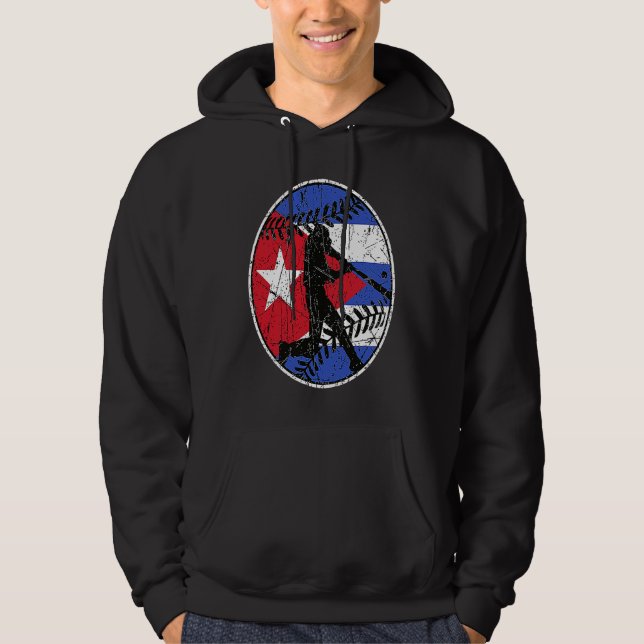 Cuba Flag Baseball Hitter Cuban Baseball Fan Cuban Hoodie (Framsida)