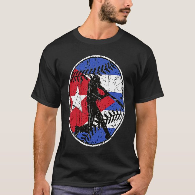 Cuba Flag Baseball Hitter Cuban Baseball Fan Cuban T Shirt (Framsida)