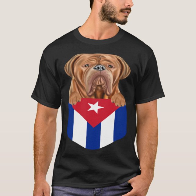 Cuba Flag Dogues de Bordeaux Dog In Pocket T Shirt (Framsida)