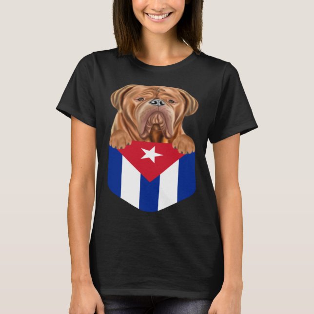 Cuba Flag Dogues de Bordeaux Dog In Pocket T Shirt (Framsida)