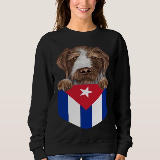 Cuba Flag German Wirehaired Pointer Dog In Pocket T Shirt (Framsida)