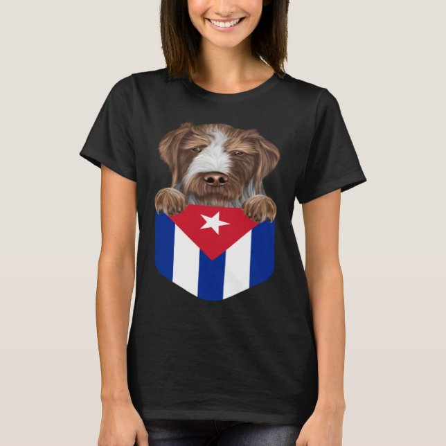 Cuba Flag German Wirehaired Pointer Dog In Pocket T Shirt (Framsida)